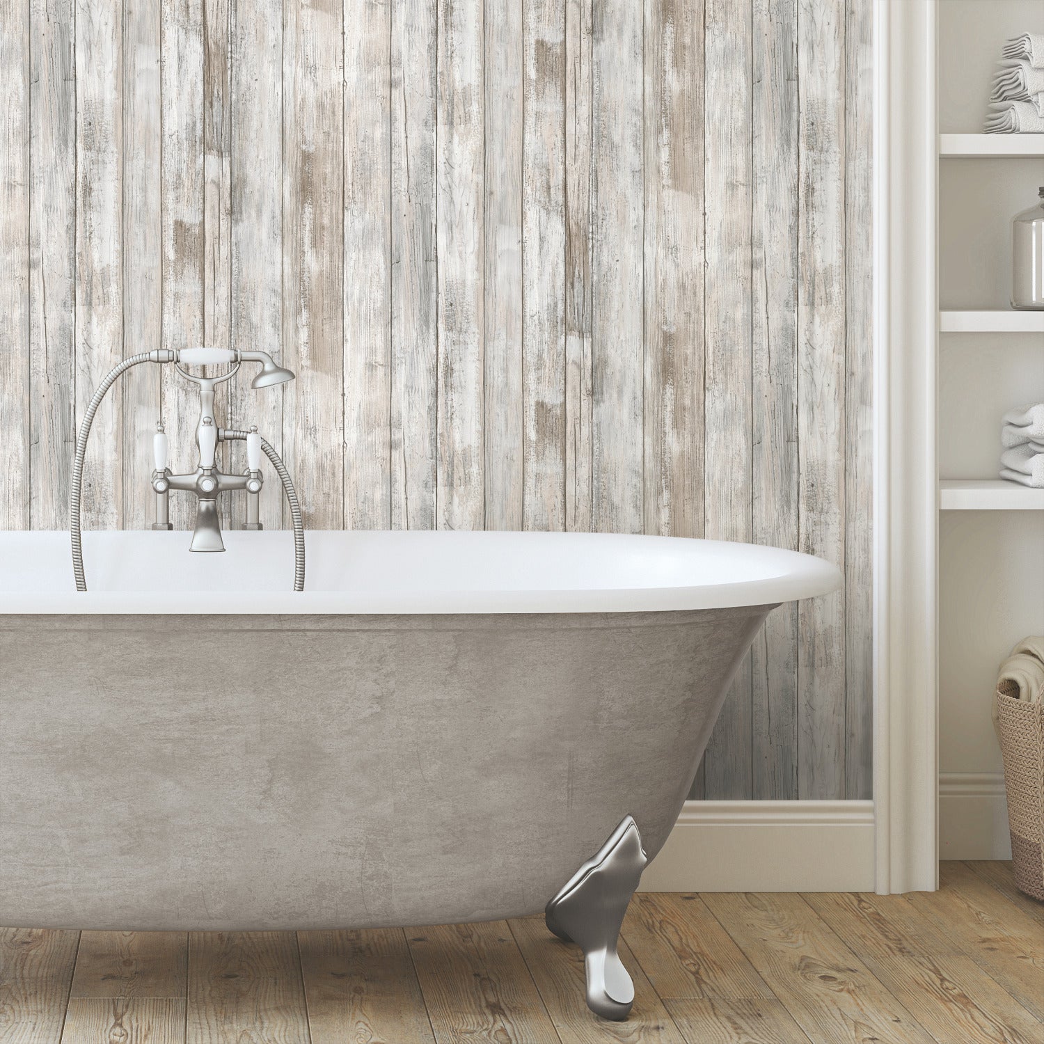 Weathered Planks P&S Wallpaper in a room setting