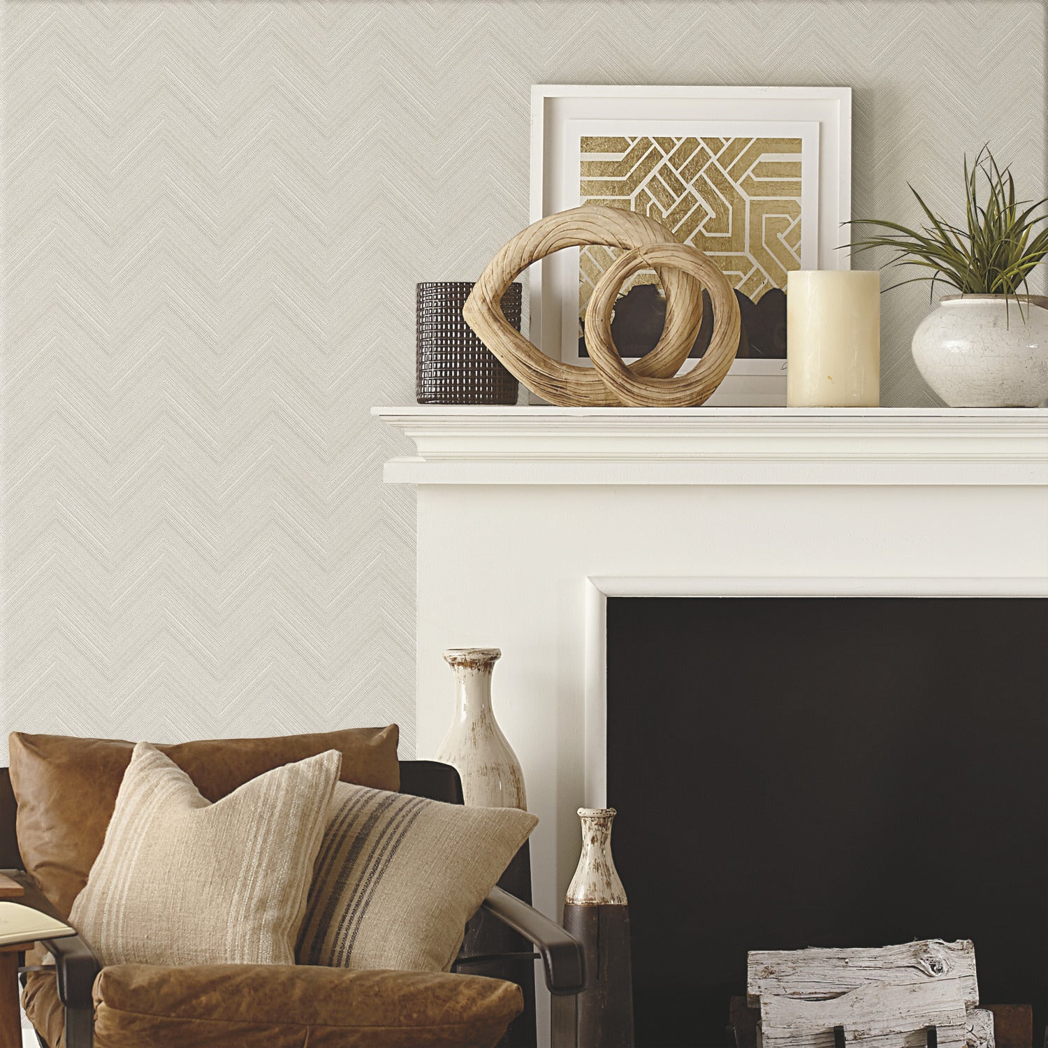 Herringbone Weave Peel and Stick Wallpaper in a room setting