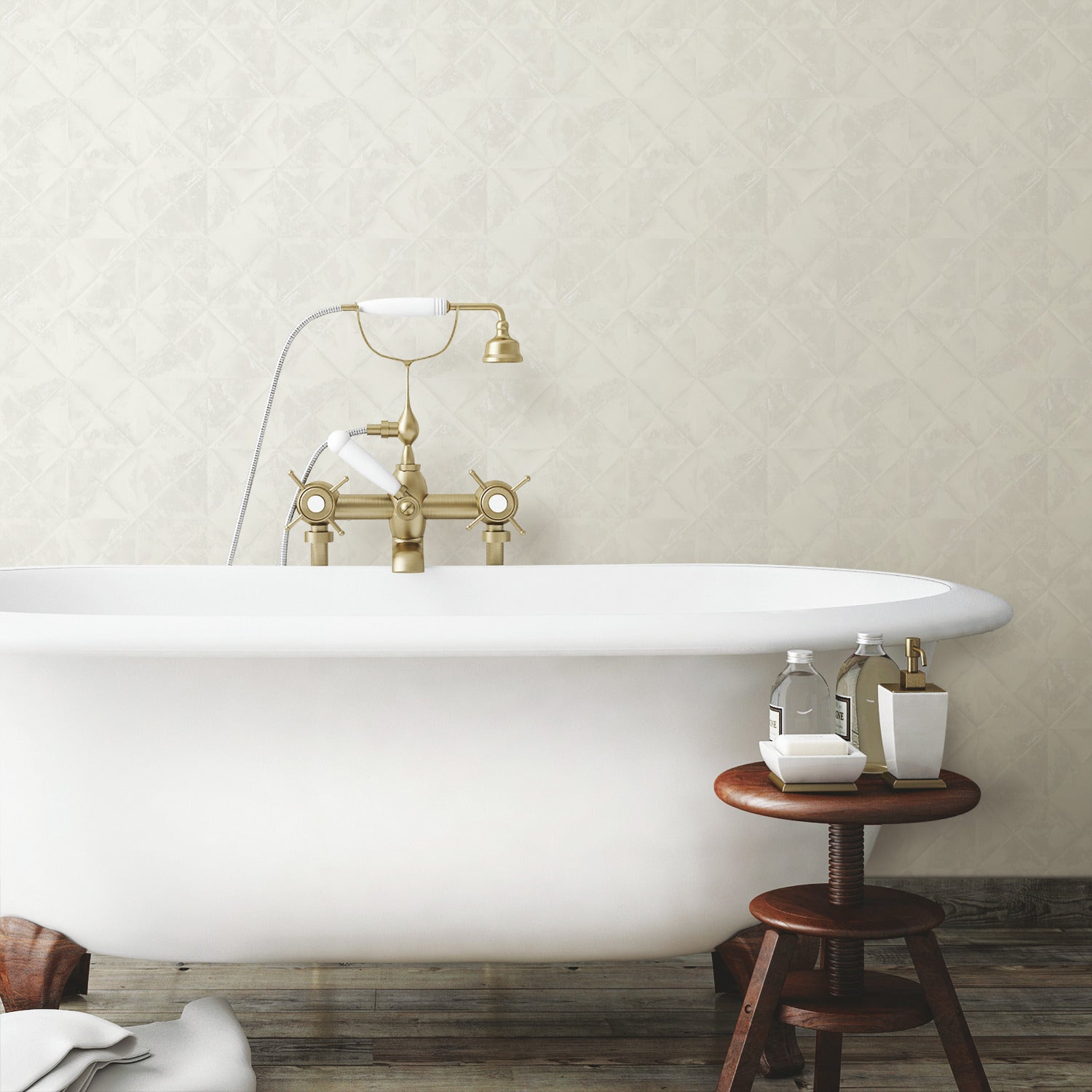 Reclaimed Tin Diamond P&S Wallpaper in a room setting