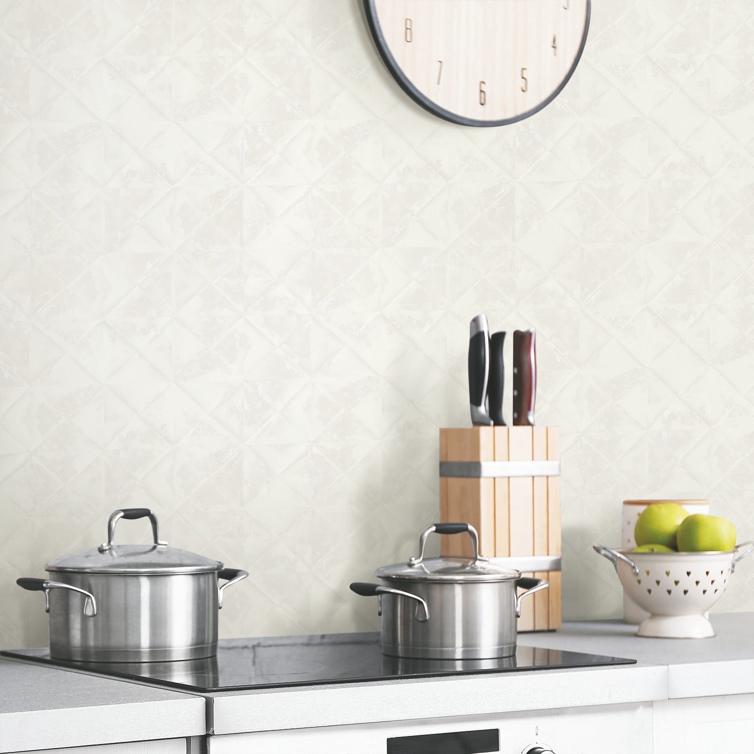 Reclaimed Tin Diamond P&S Wallpaper in a room setting