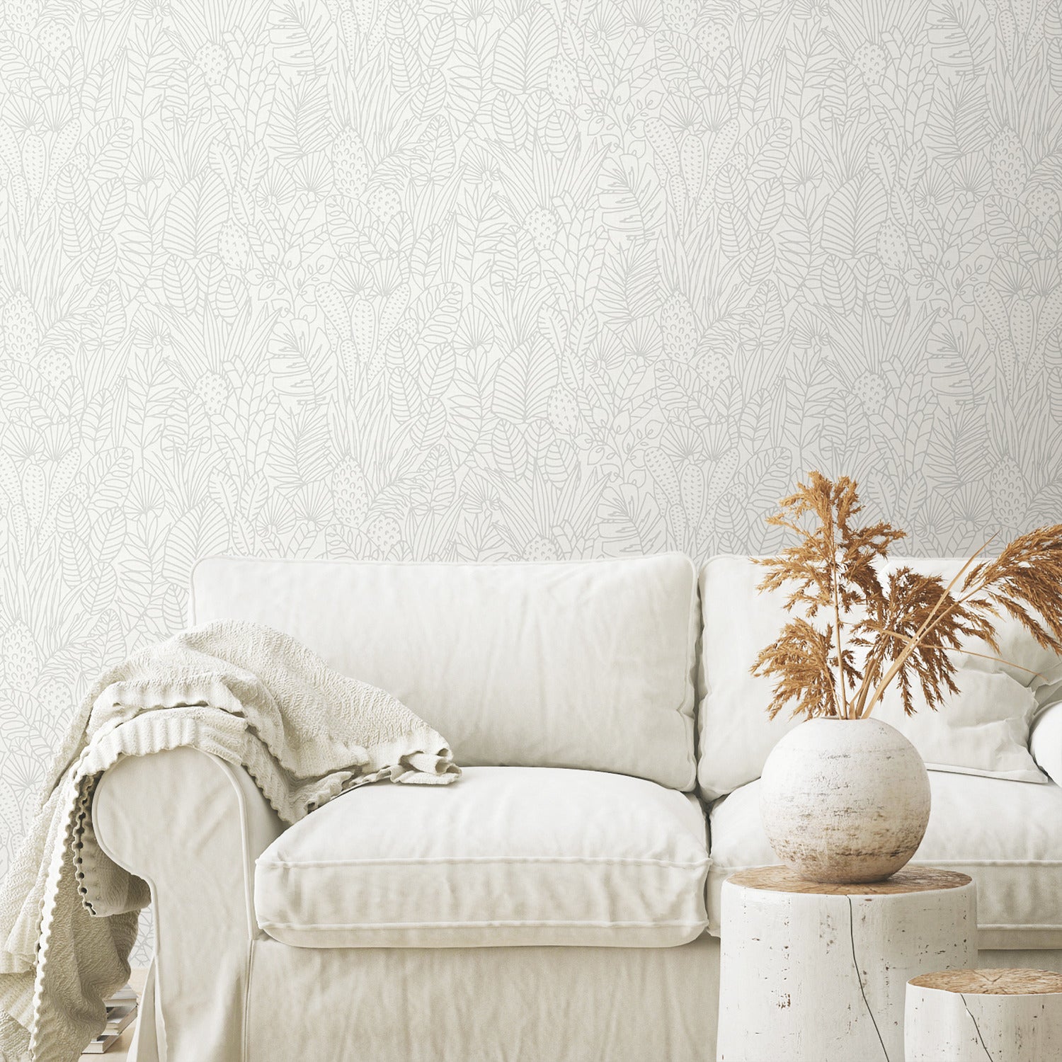 Tropical Leaves Sketch Peel and Stick Wallpaper in a room setting