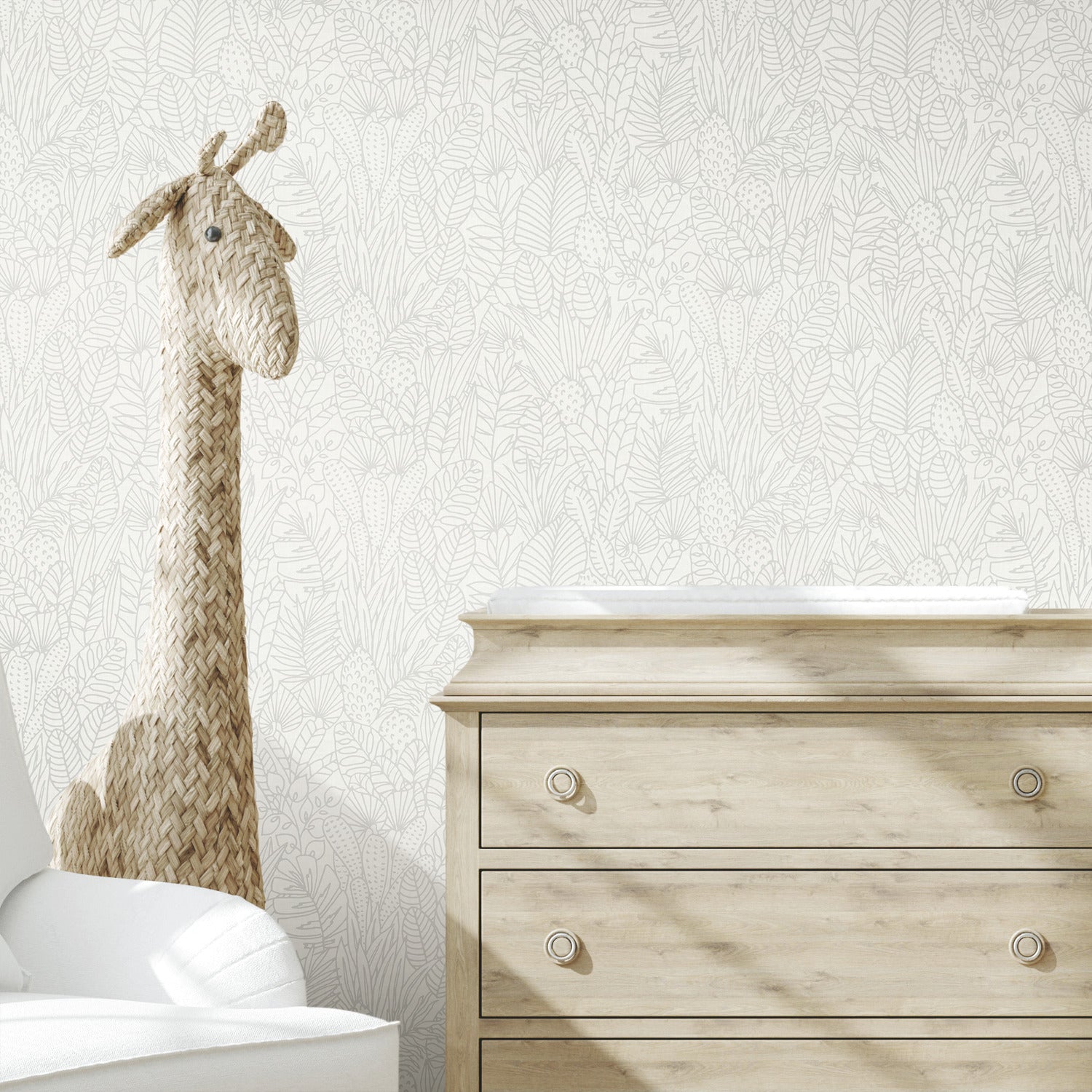 Tropical Leaves Sketch Peel and Stick Wallpaper in a room setting