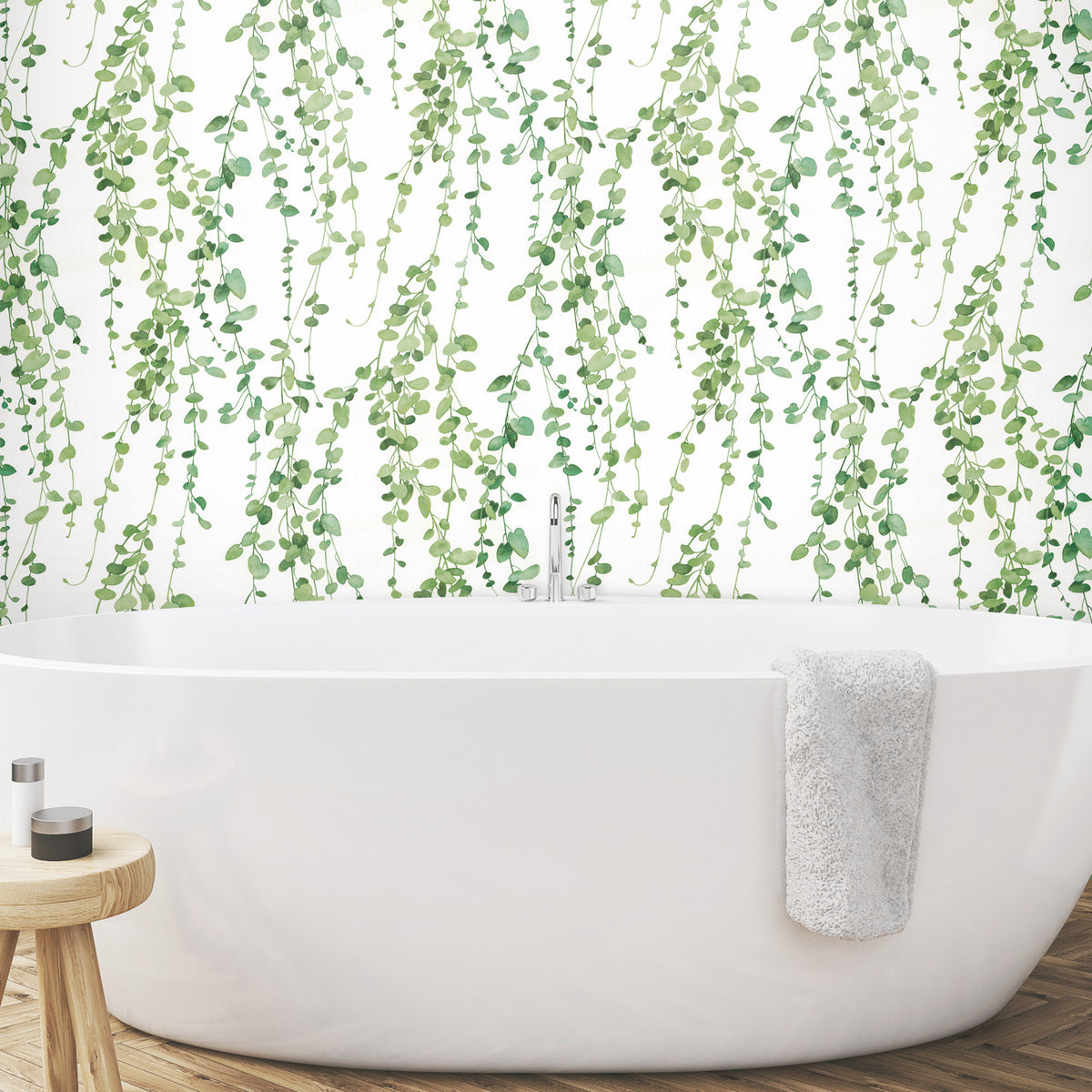 Hanging Watercolor Vines Peel and Stick Wallpaper in a room setting