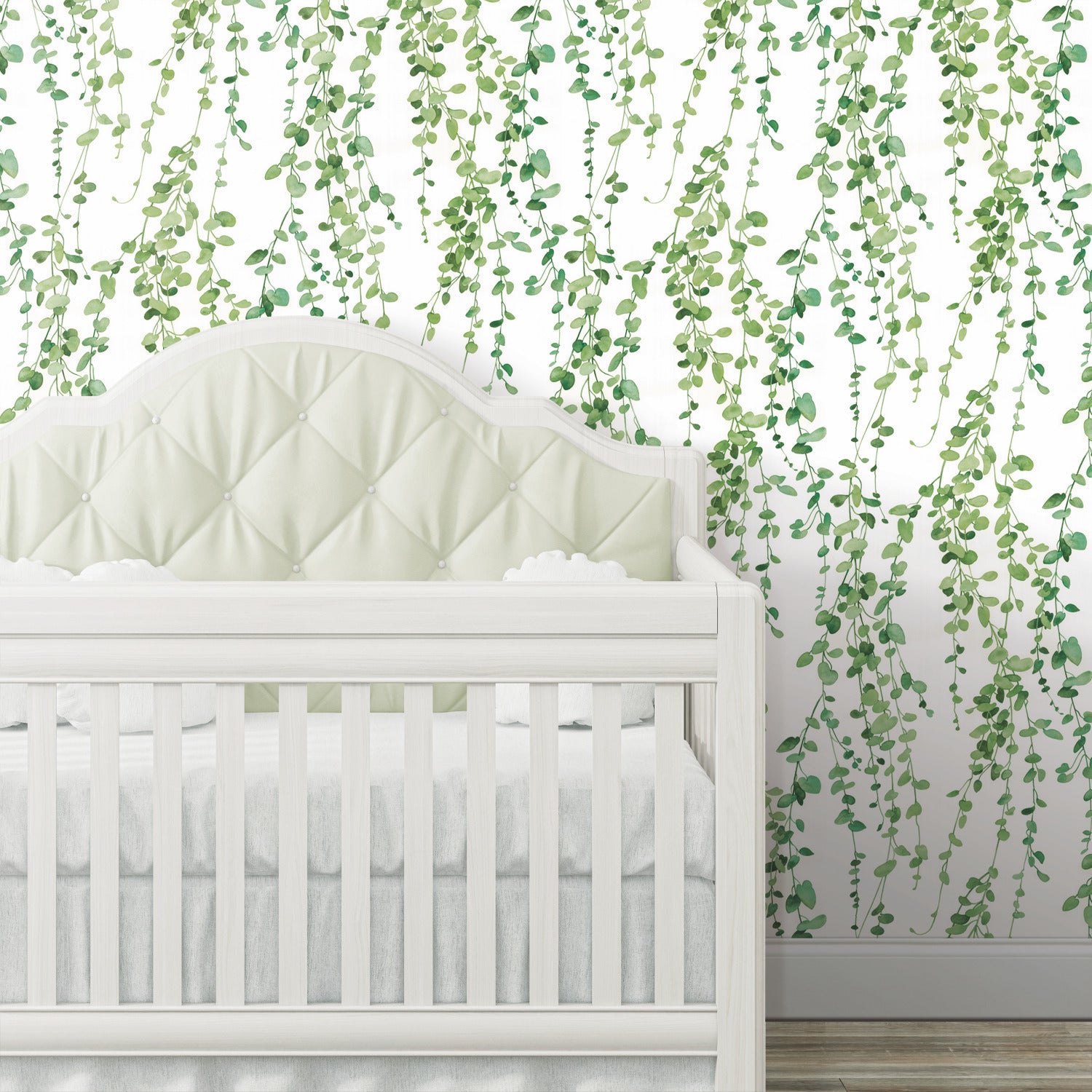 Hanging Watercolor Vines Peel and Stick Wallpaper in a room setting