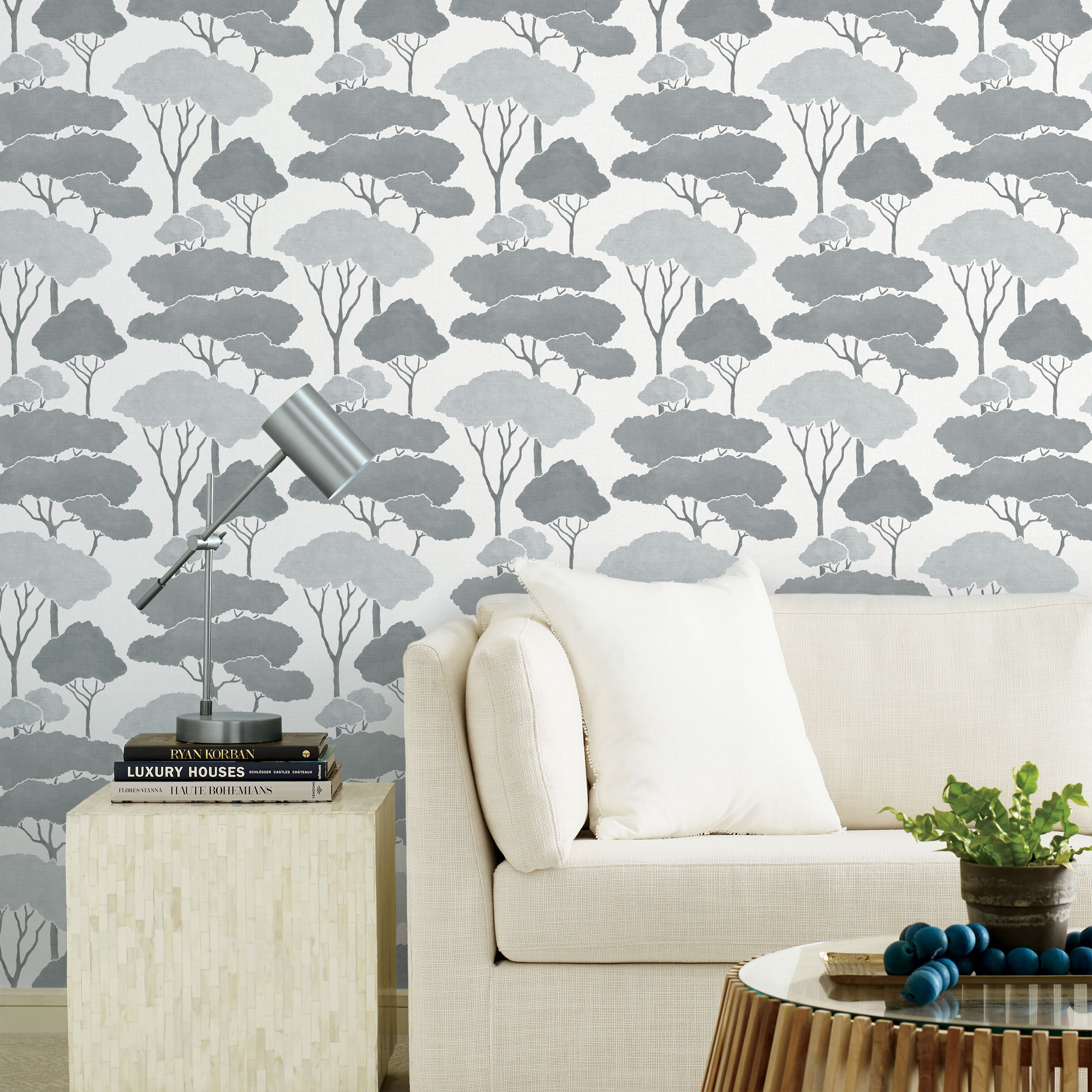 Umbrella Pines Peel & Stick Wallpaper in a room setting