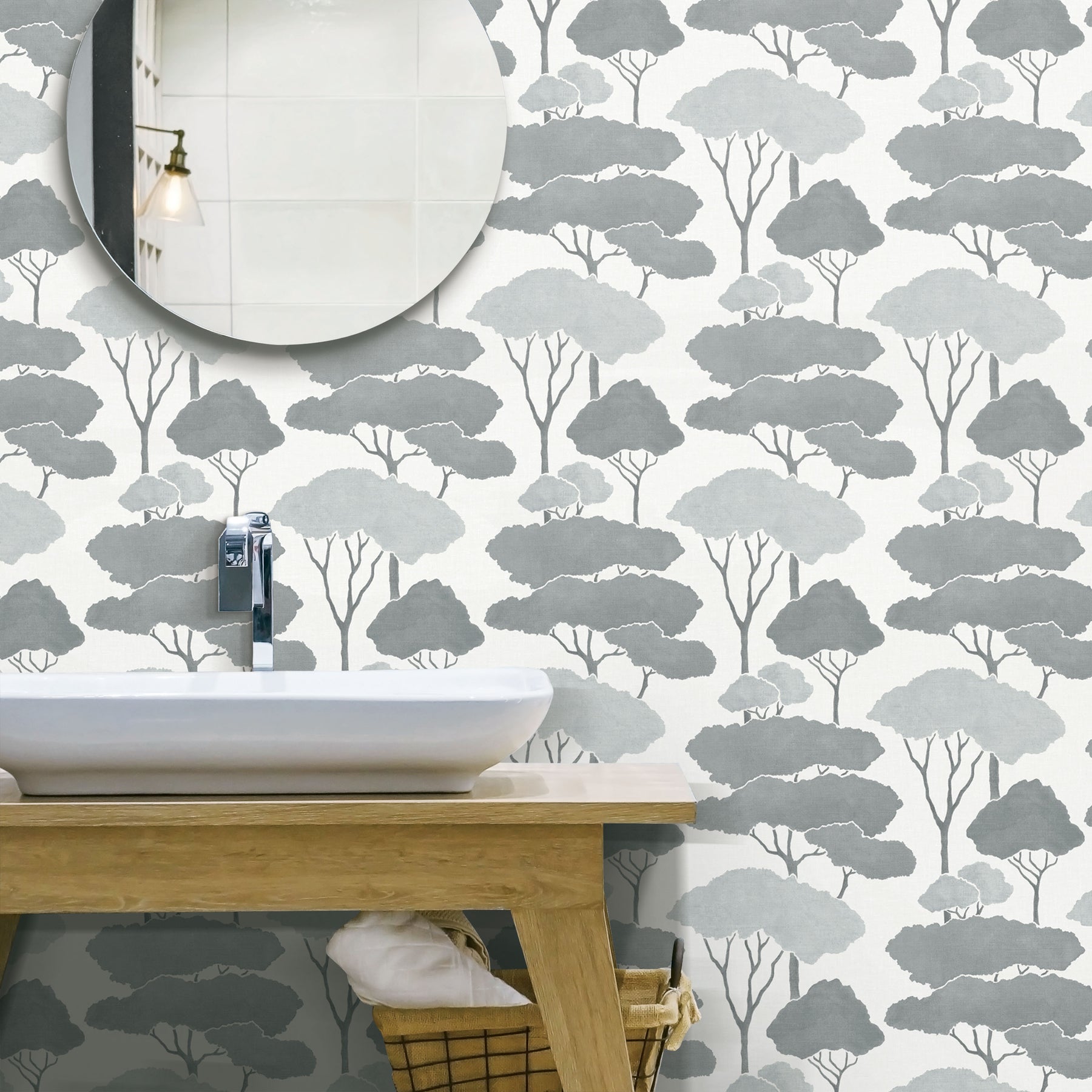 Umbrella Pines Peel & Stick Wallpaper in a room setting