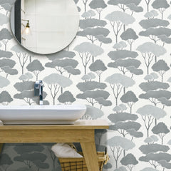 Umbrella Pines Peel & Stick Wallpaper in a room setting