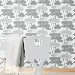 Umbrella Pines Peel & Stick Wallpaper in a room setting