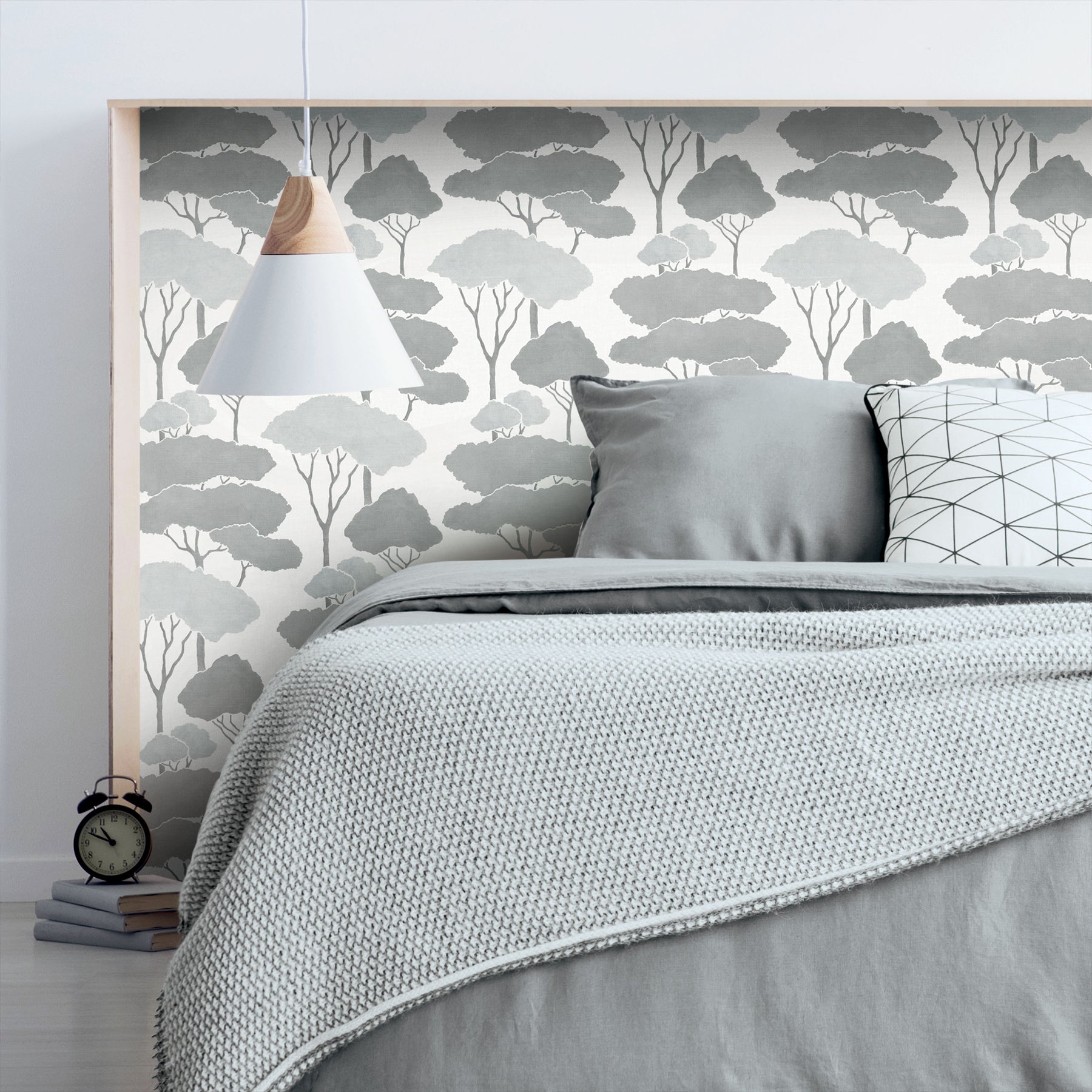 Umbrella Pines Peel & Stick Wallpaper in a room setting