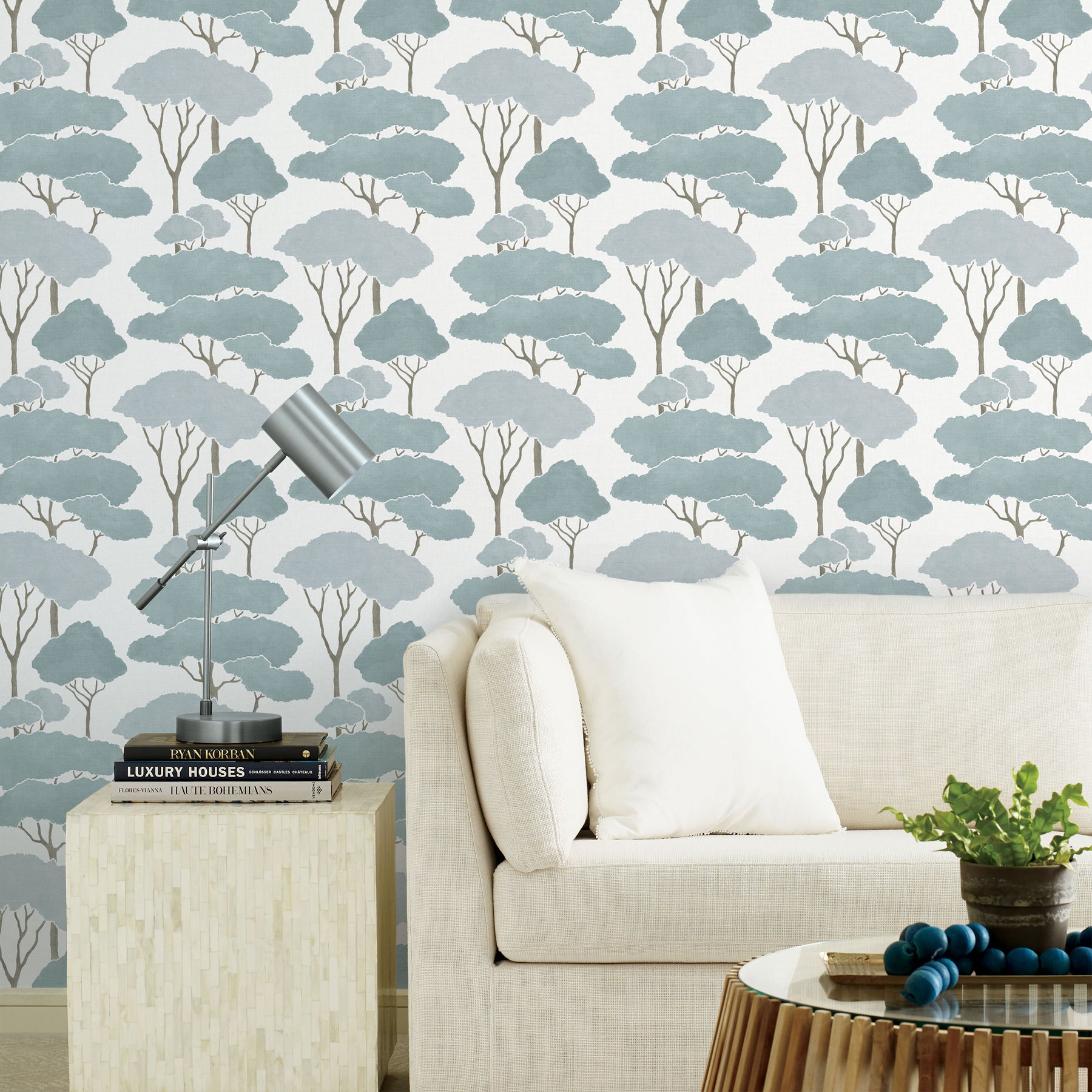 Umbrella Pines Peel & Stick Wallpaper in a room setting