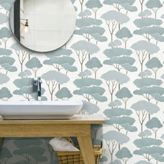 Umbrella Pines Peel & Stick Wallpaper in a room setting