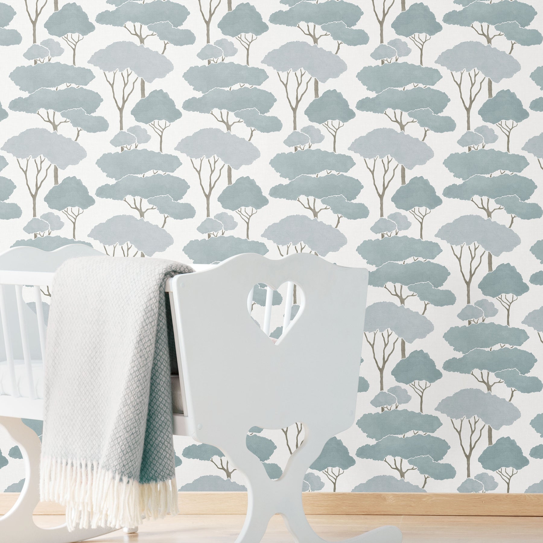 Umbrella Pines Peel & Stick Wallpaper in a room setting