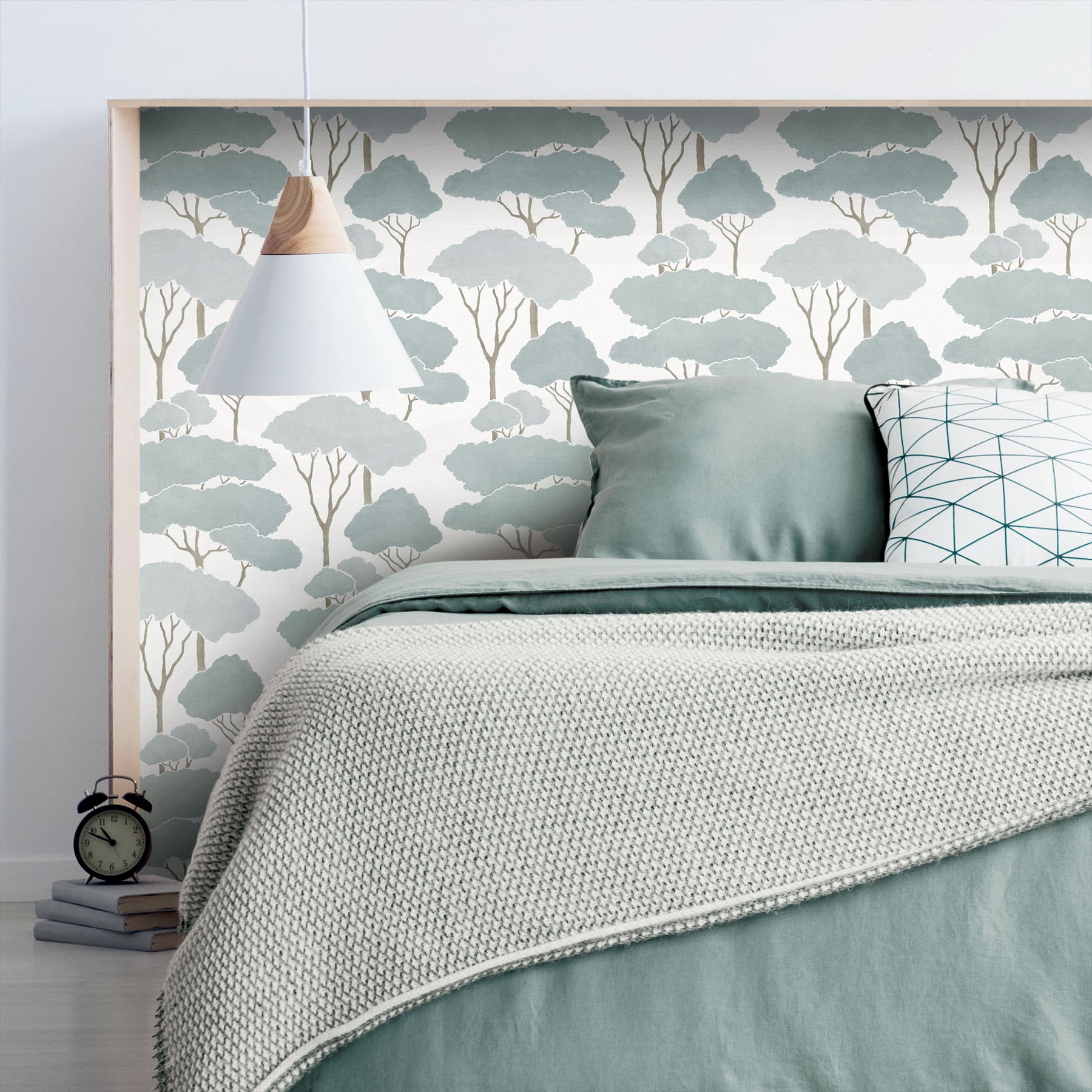 Umbrella Pines Peel & Stick Wallpaper in a room setting