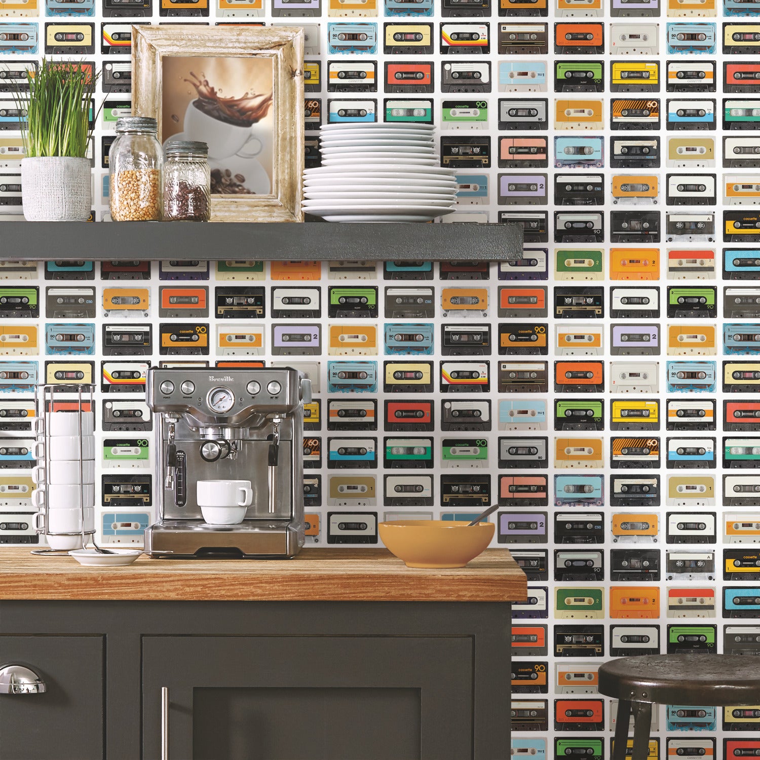 Retro Cassettes P&S Wallpaper in a room setting