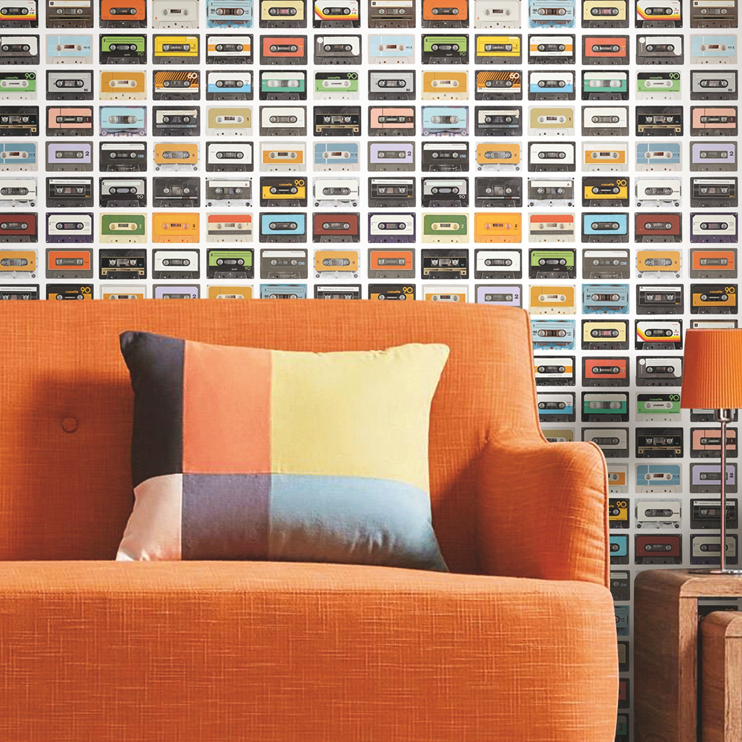 Retro Cassettes P&S Wallpaper in a room setting