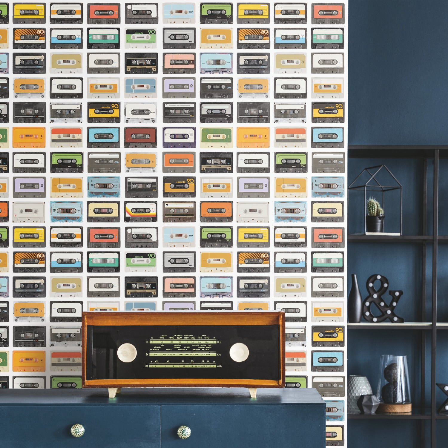 Retro Cassettes P&S Wallpaper in a room setting