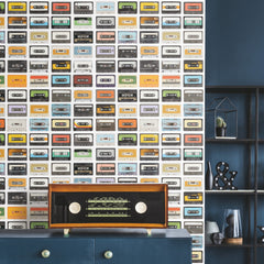 Retro Cassettes P&S Wallpaper in a room setting