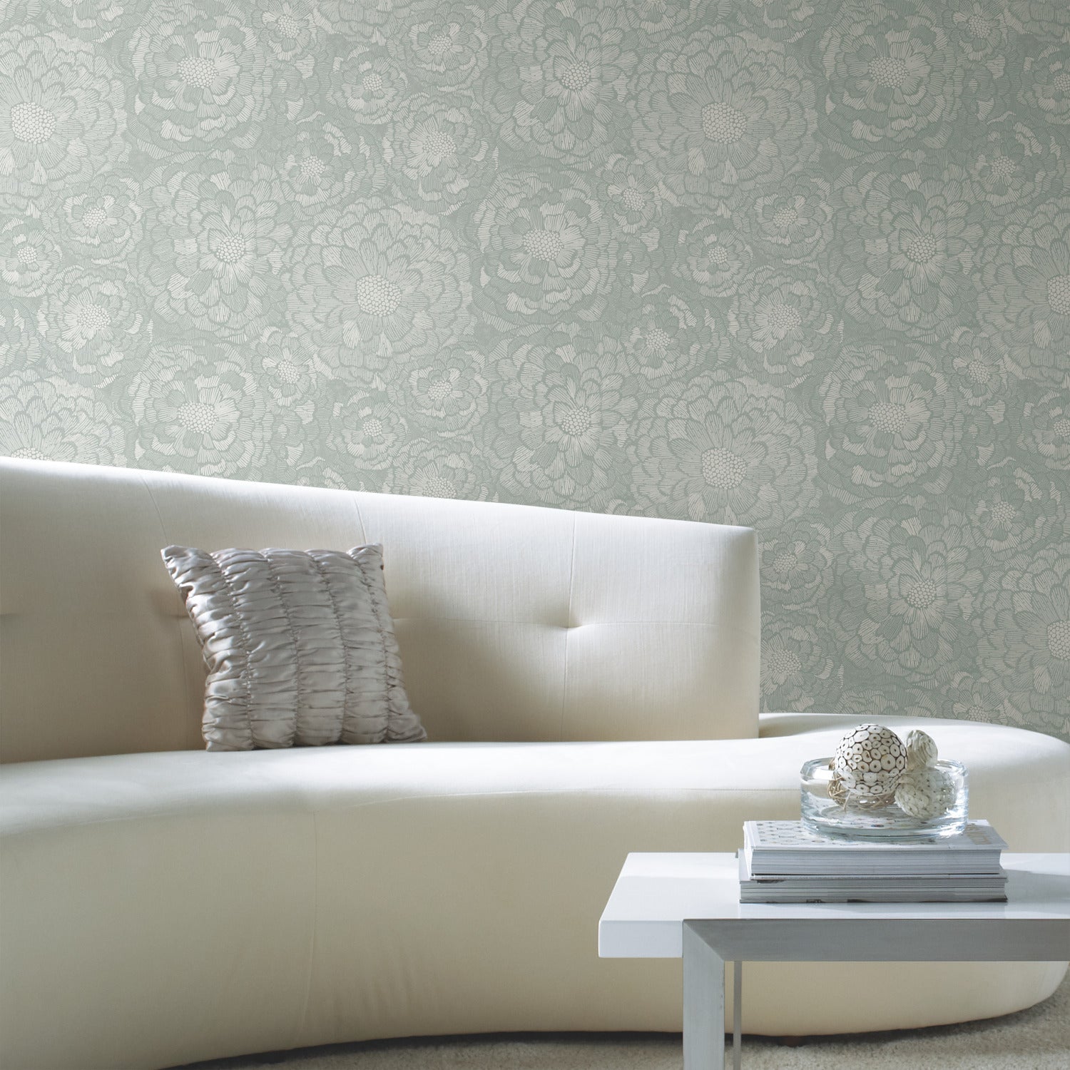 Zen Dahlia P&S Wallpaper in a room setting