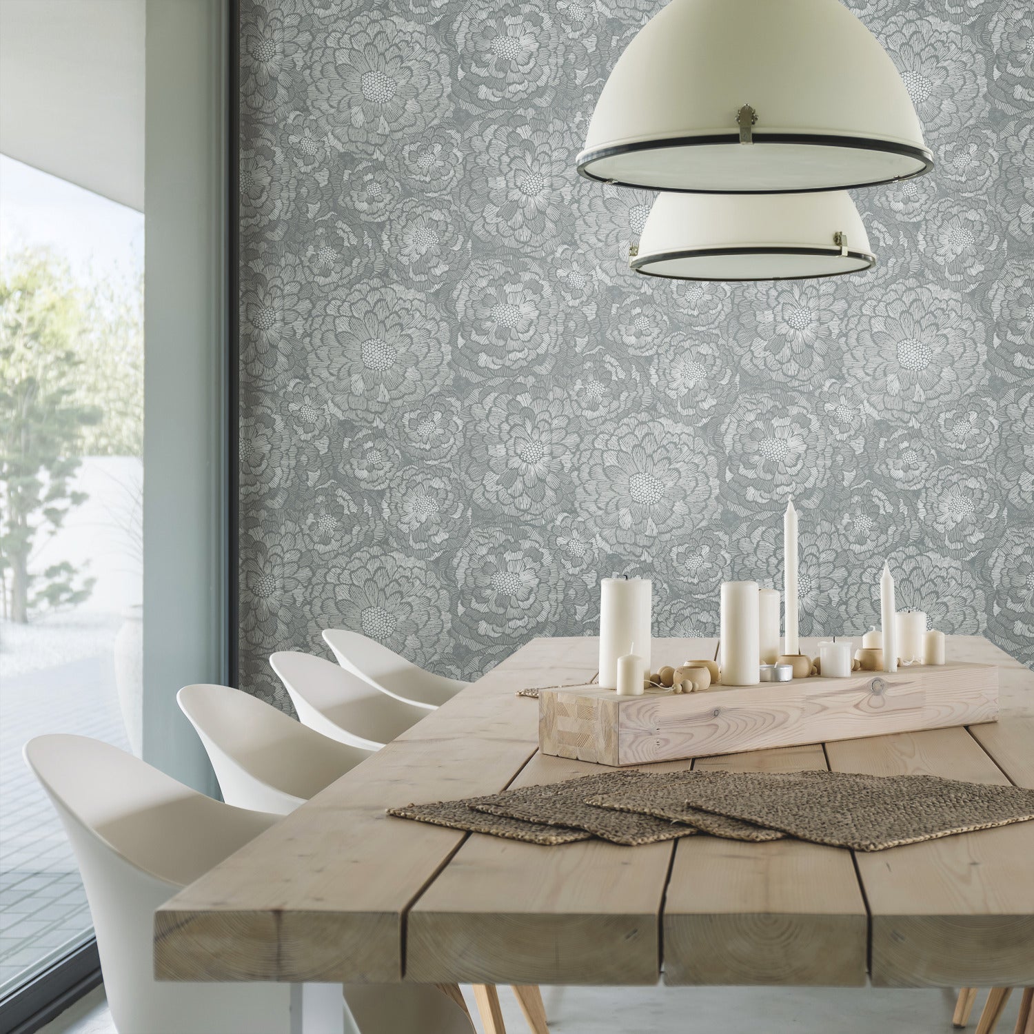 Zen Dahlia P&S Wallpaper in a room setting