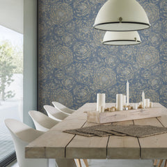Zen Dahlia P&S Wallpaper in a room setting