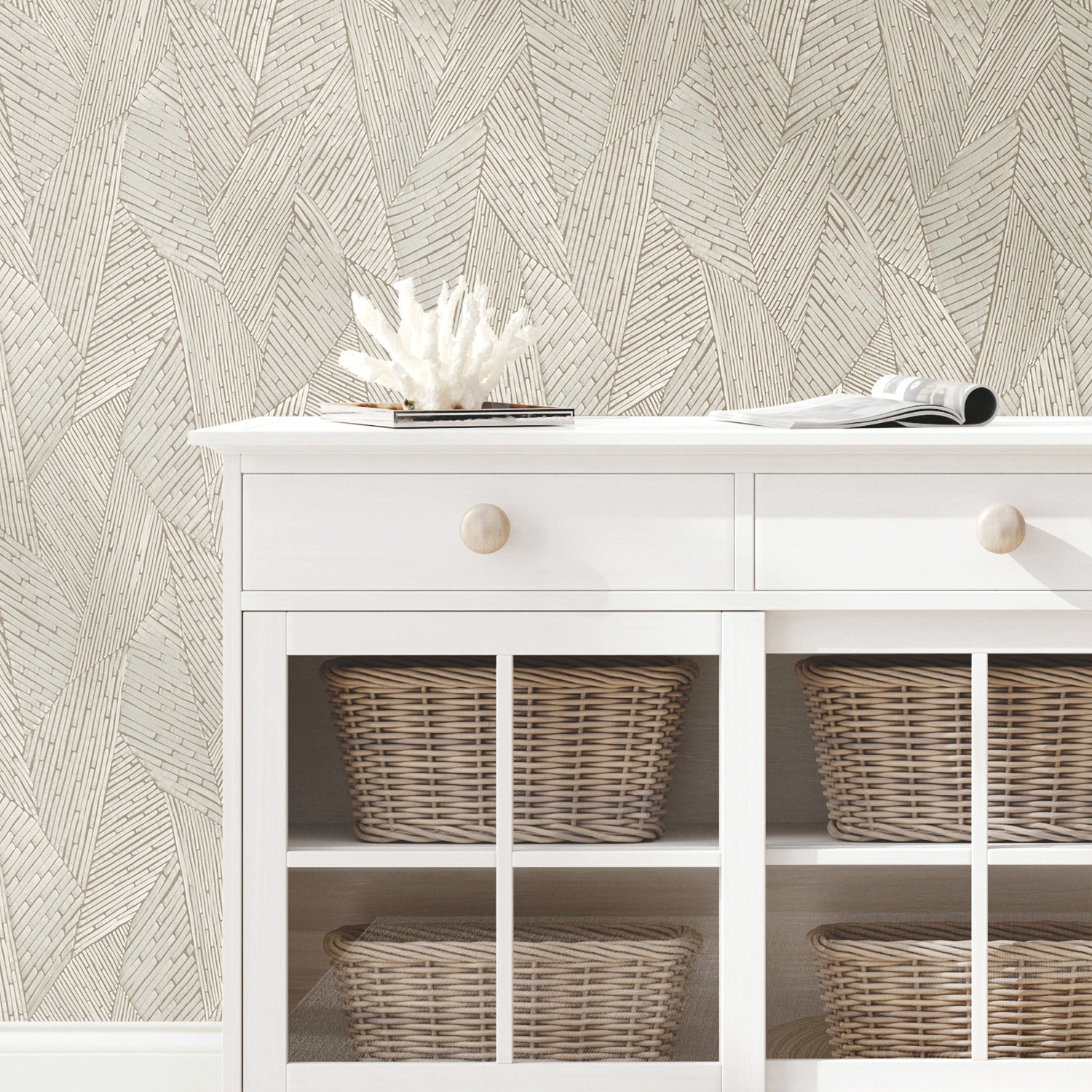 Woven Reed Stitch P&S Wallpaper in a room setting