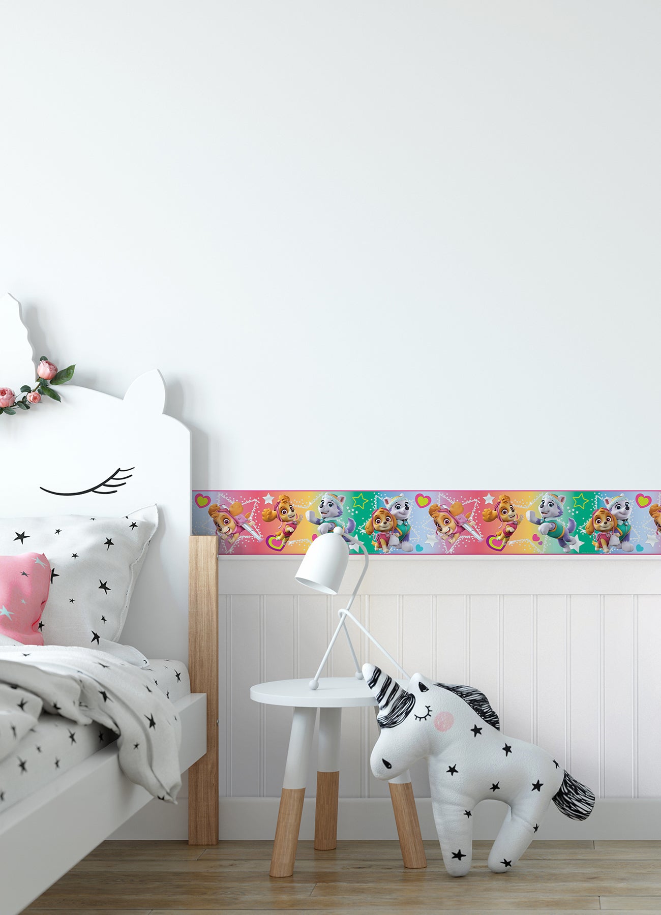 Paw Patrol Skye & Everest Borders in a room setting