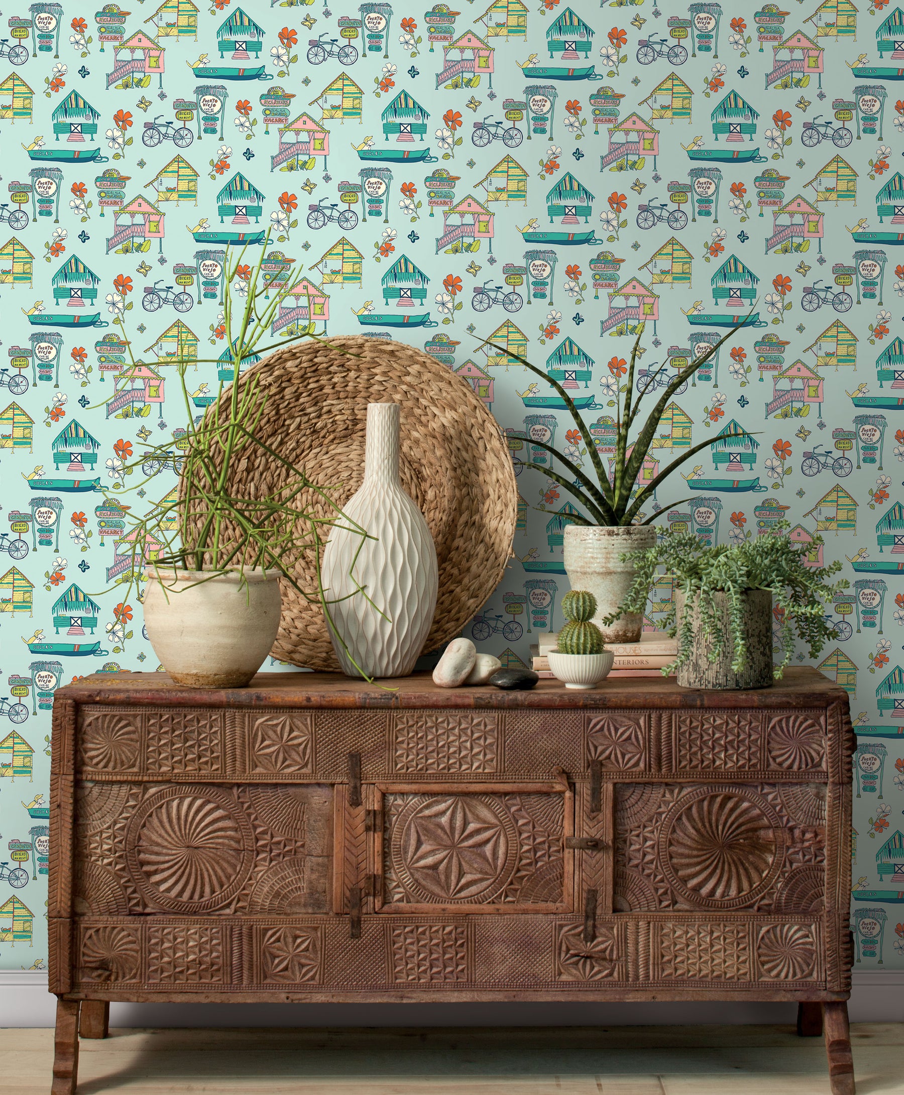 Caribbean P&S Wallpaper in a room setting