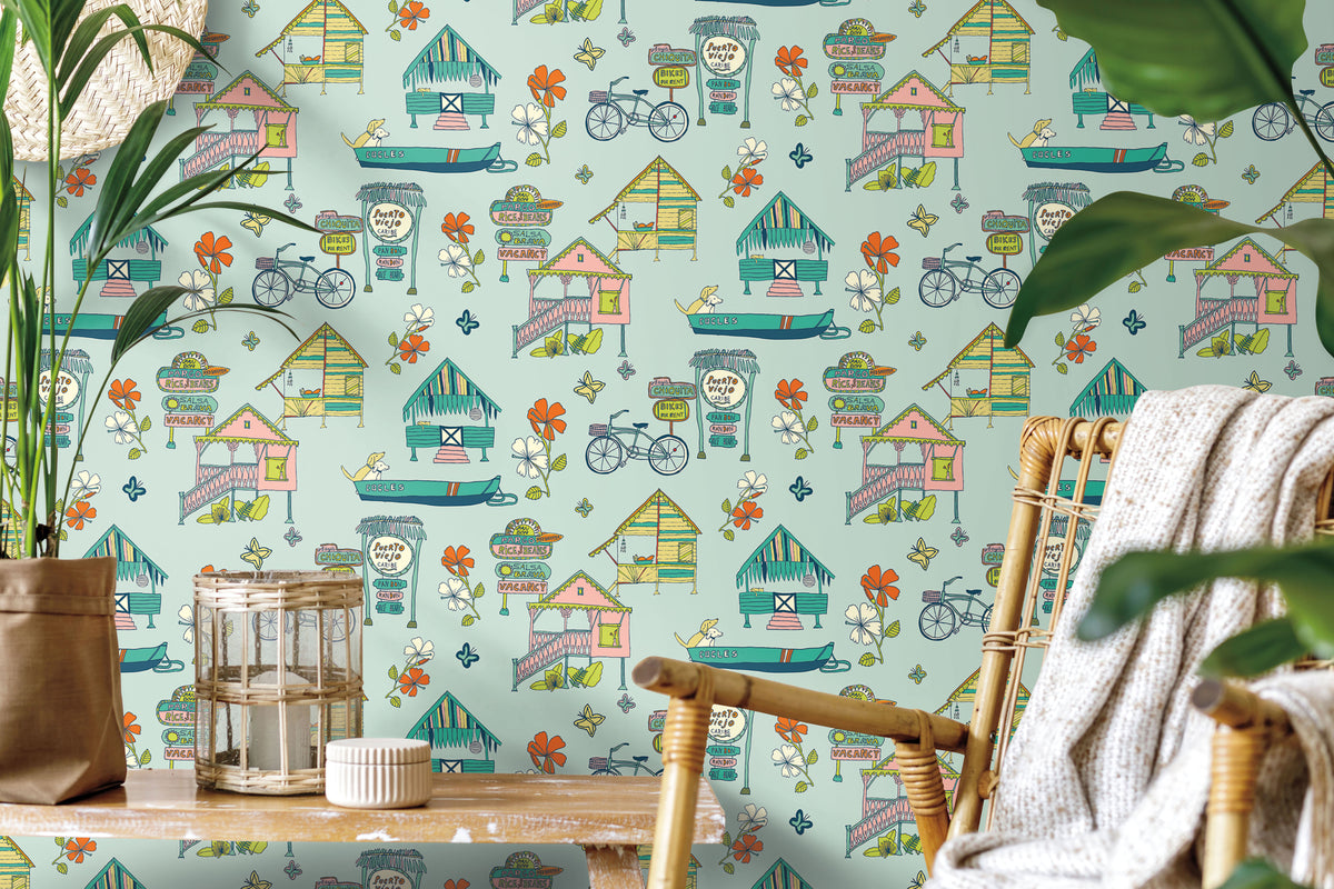 Caribbean P&S Wallpaper in a room setting