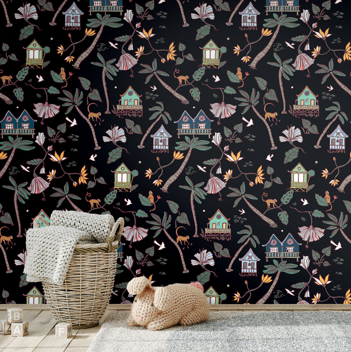 Calypso Jungle P&S Wallpaper in a room setting