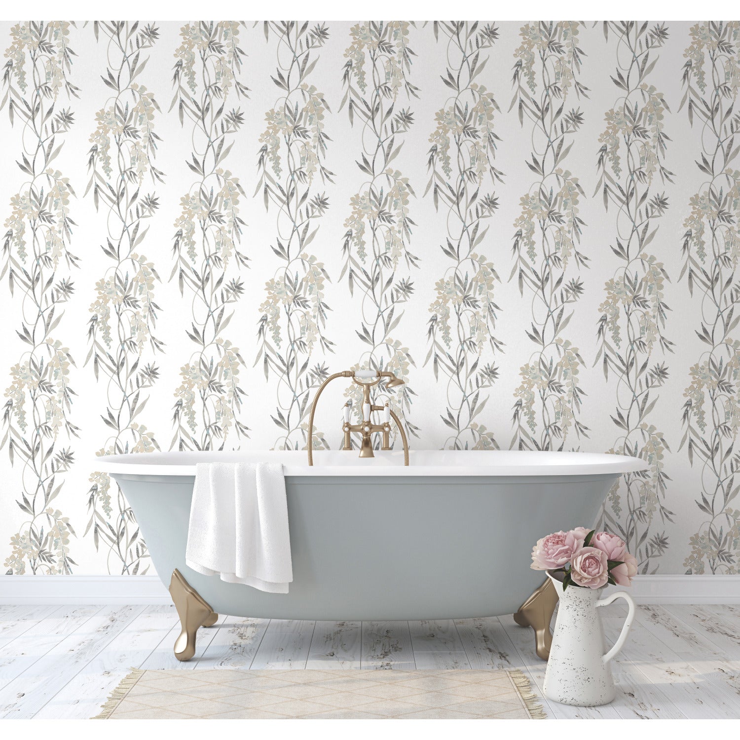 Nouveaux Wisteria P&S Wallpaper in a room setting