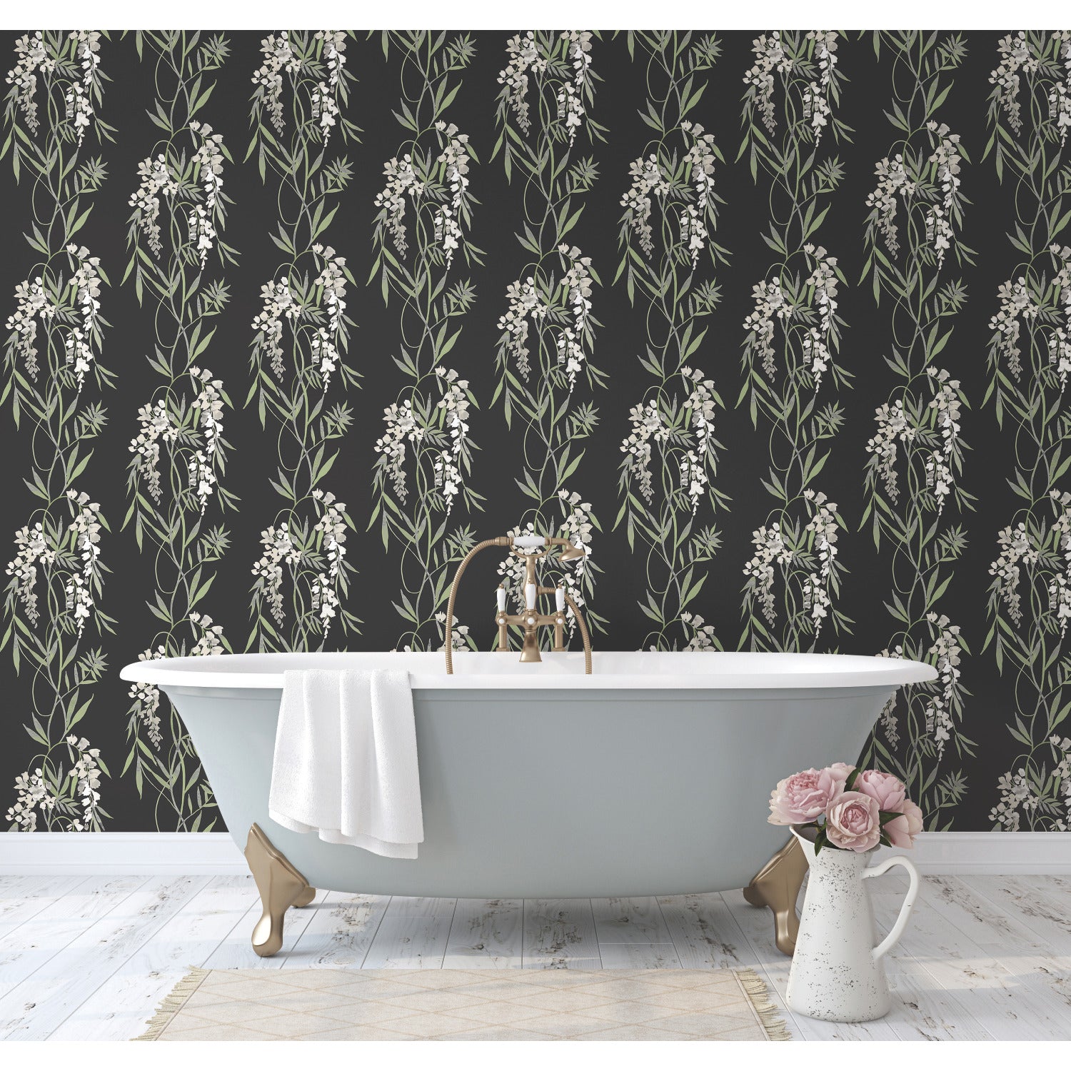 Nouveaux Wisteria P&S Wallpaper in a room setting
