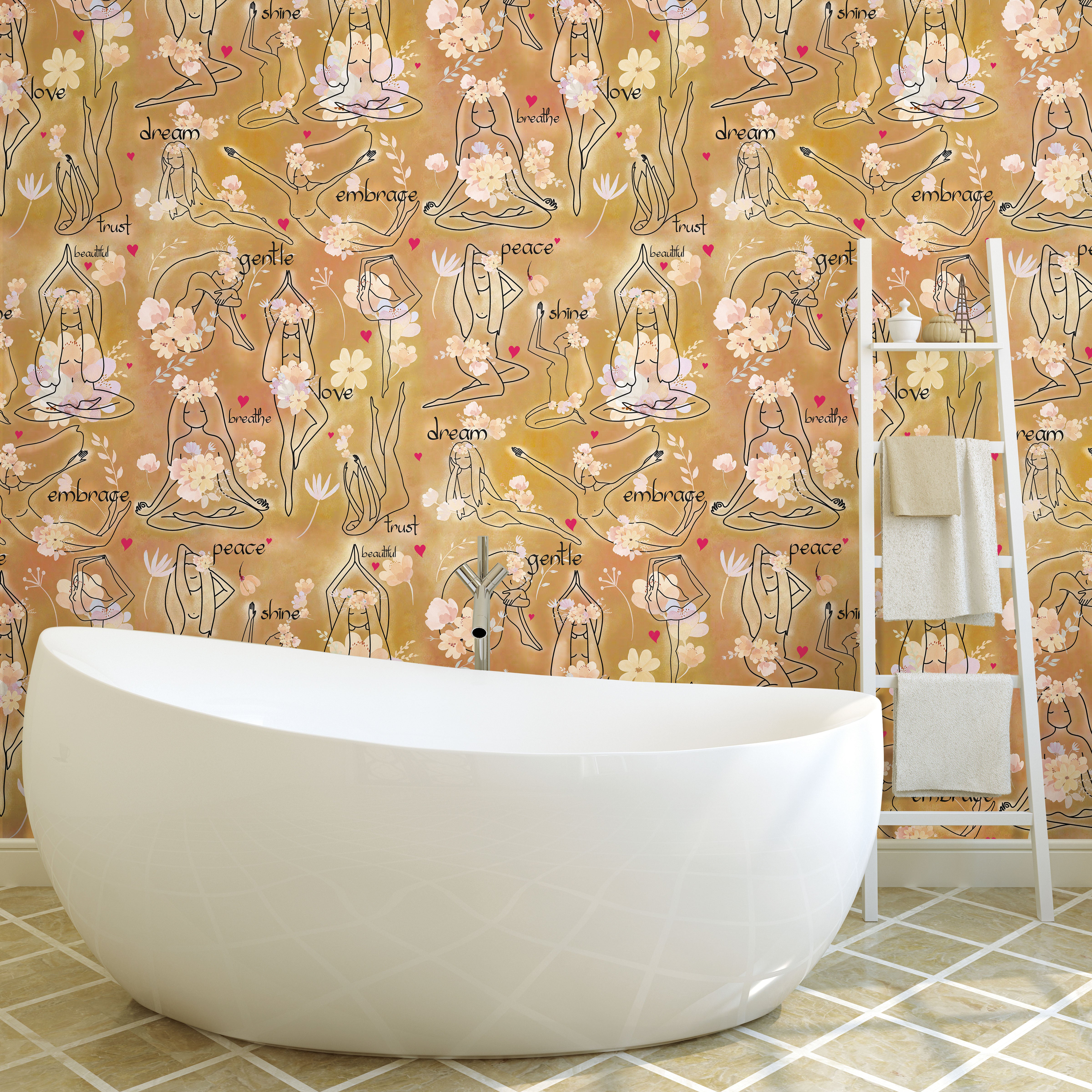Yoga Goddesses P&S Wallpaper in a room setting
