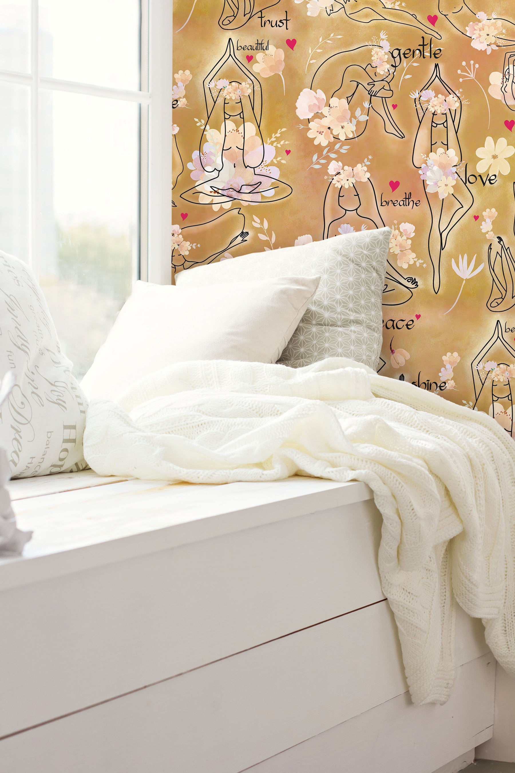 Yoga Goddesses P&S Wallpaper in a room setting