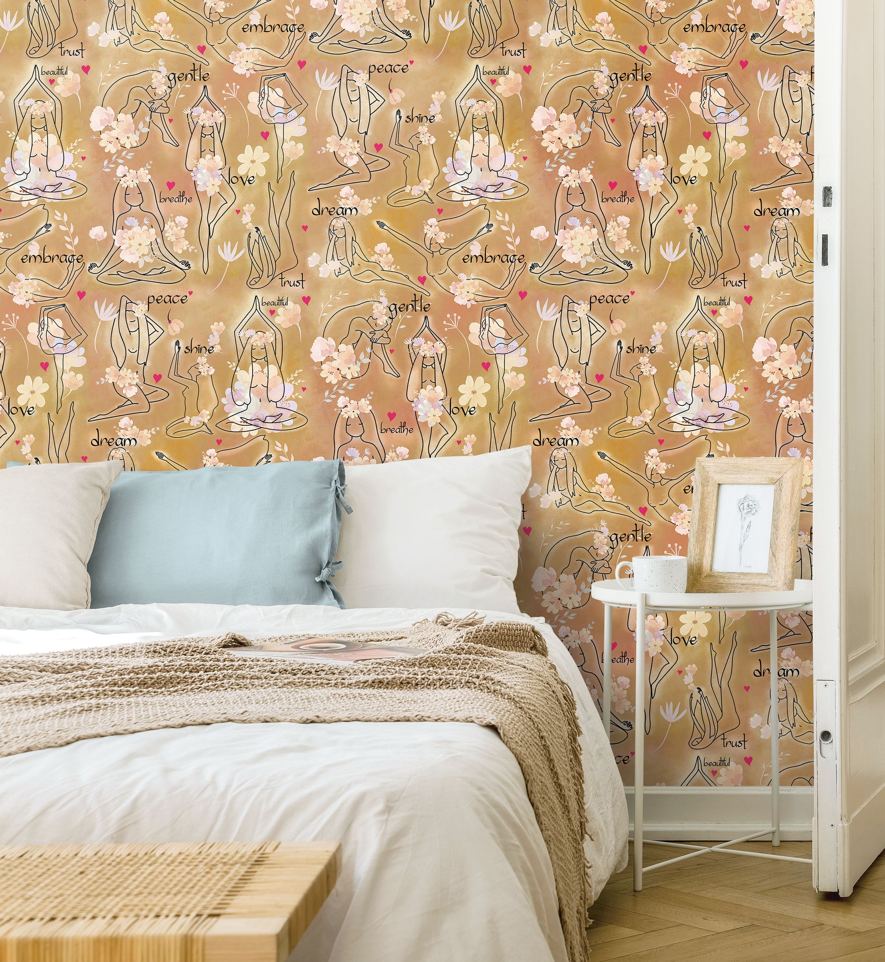Yoga Goddesses P&S Wallpaper in a room setting