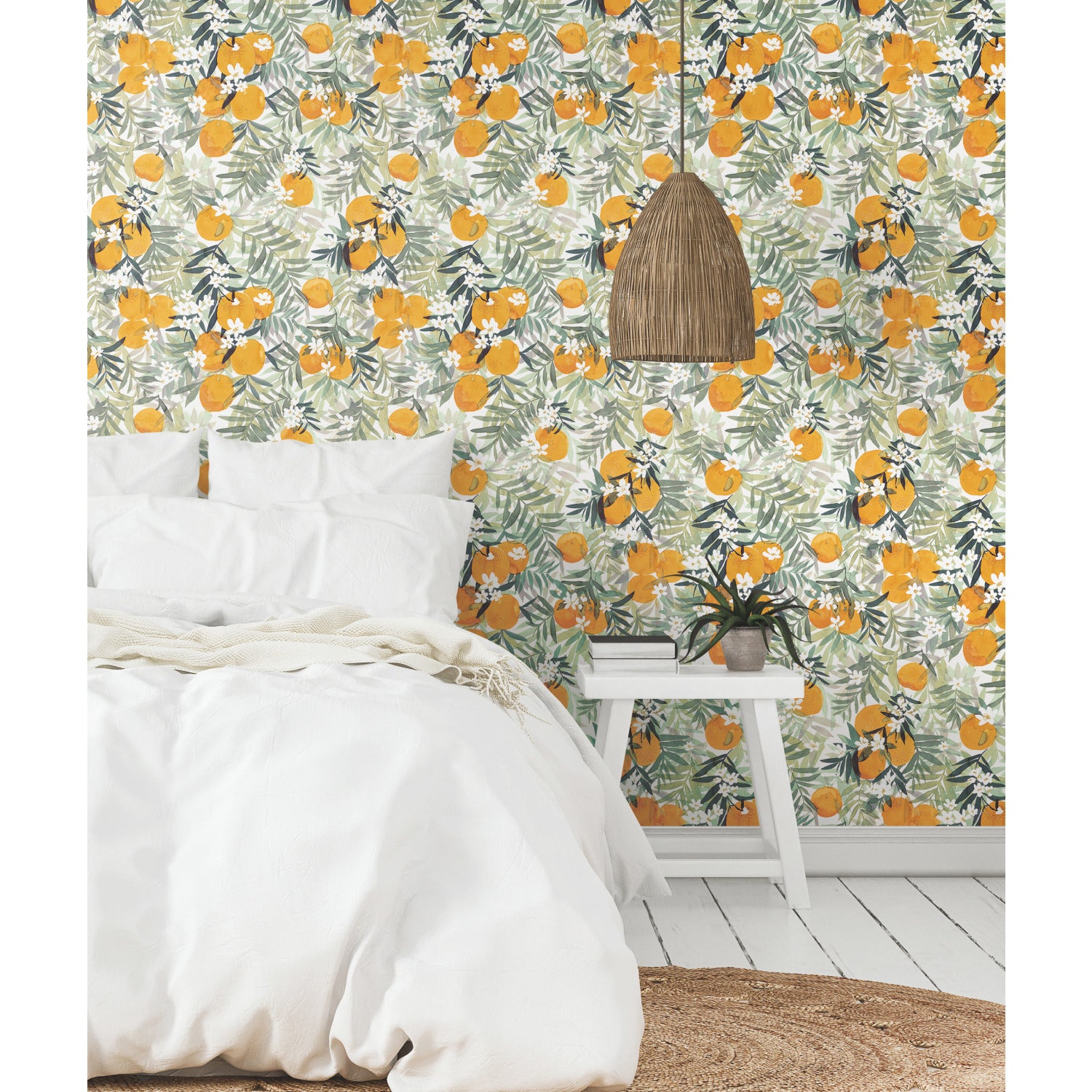 Orange Blossom Peel and Stick Wallpaper in a room setting
