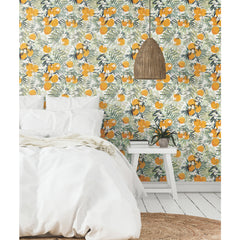 Orange Blossom Peel and Stick Wallpaper in a room setting