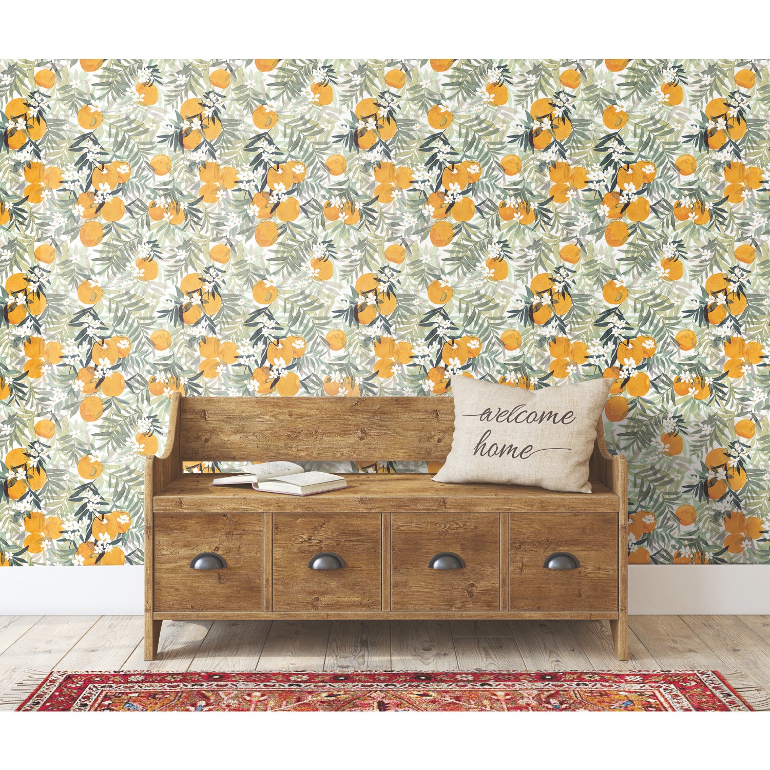 Orange Blossom Peel and Stick Wallpaper in a room setting