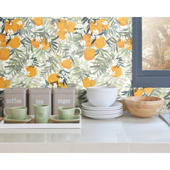 Orange Blossom Peel and Stick Wallpaper in a room setting