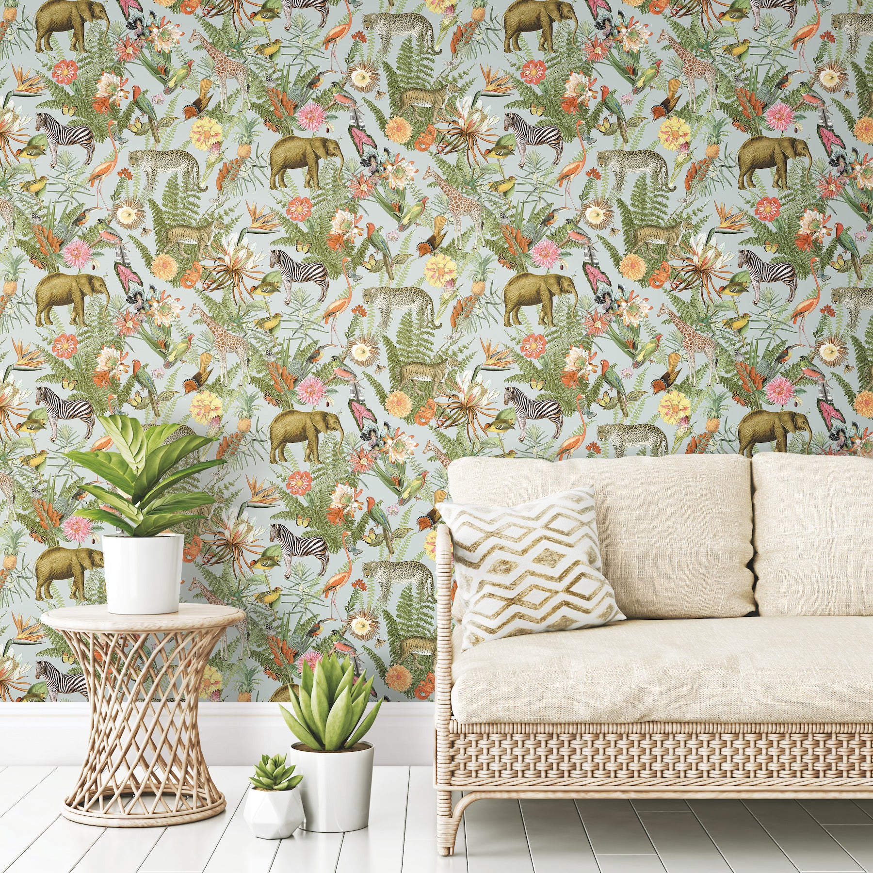 Tropical Zoo Peel & Stick Wallpaper in a room setting
