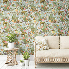 Tropical Zoo Peel & Stick Wallpaper in a room setting