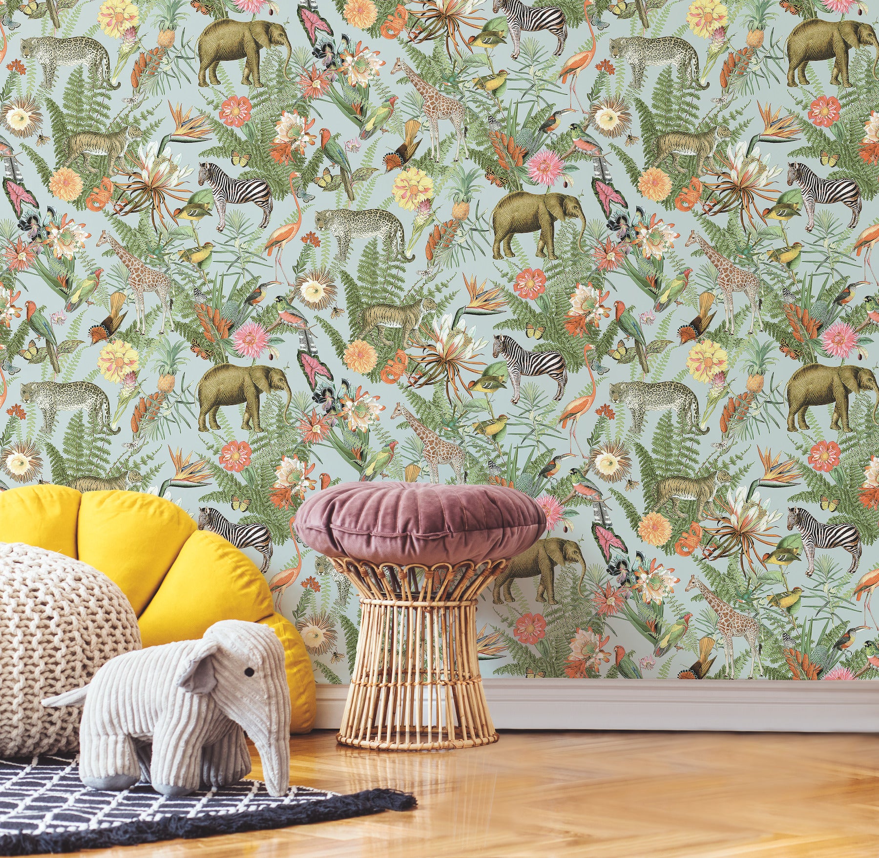 Tropical Zoo Peel & Stick Wallpaper in a room setting