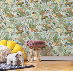 Tropical Zoo Peel & Stick Wallpaper in a room setting