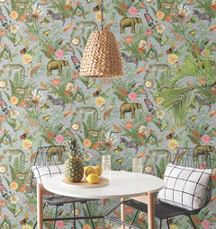 Tropical Zoo Peel & Stick Wallpaper in a room setting