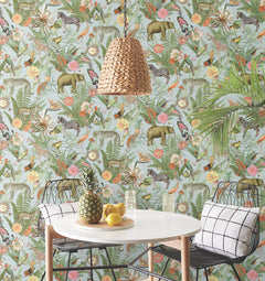 Tropical Zoo Peel & Stick Wallpaper in a room setting