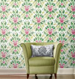 Green Cat Coquillette Tropical Peel and Stick Wallpaper in a room setting