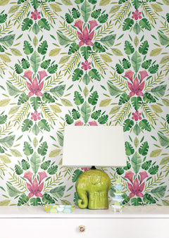 Green Cat Coquillette Tropical Peel and Stick Wallpaper in a room setting