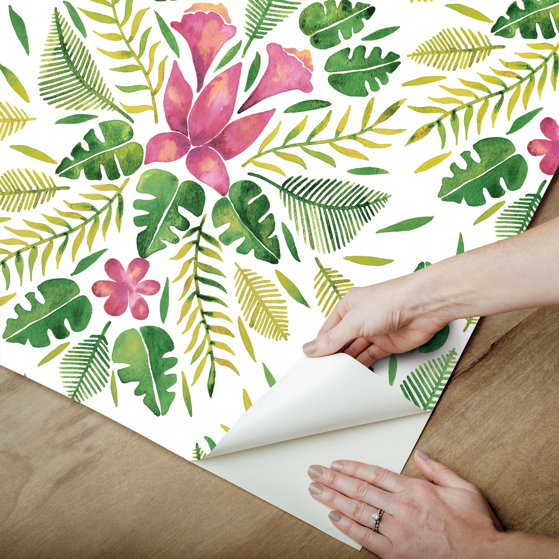Green Cat Coquillette Tropical Peel and Stick Wallpaper - how to peel