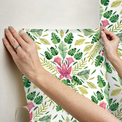 Green Cat Coquillette Tropical Peel and Stick Wallpaper - how to stick