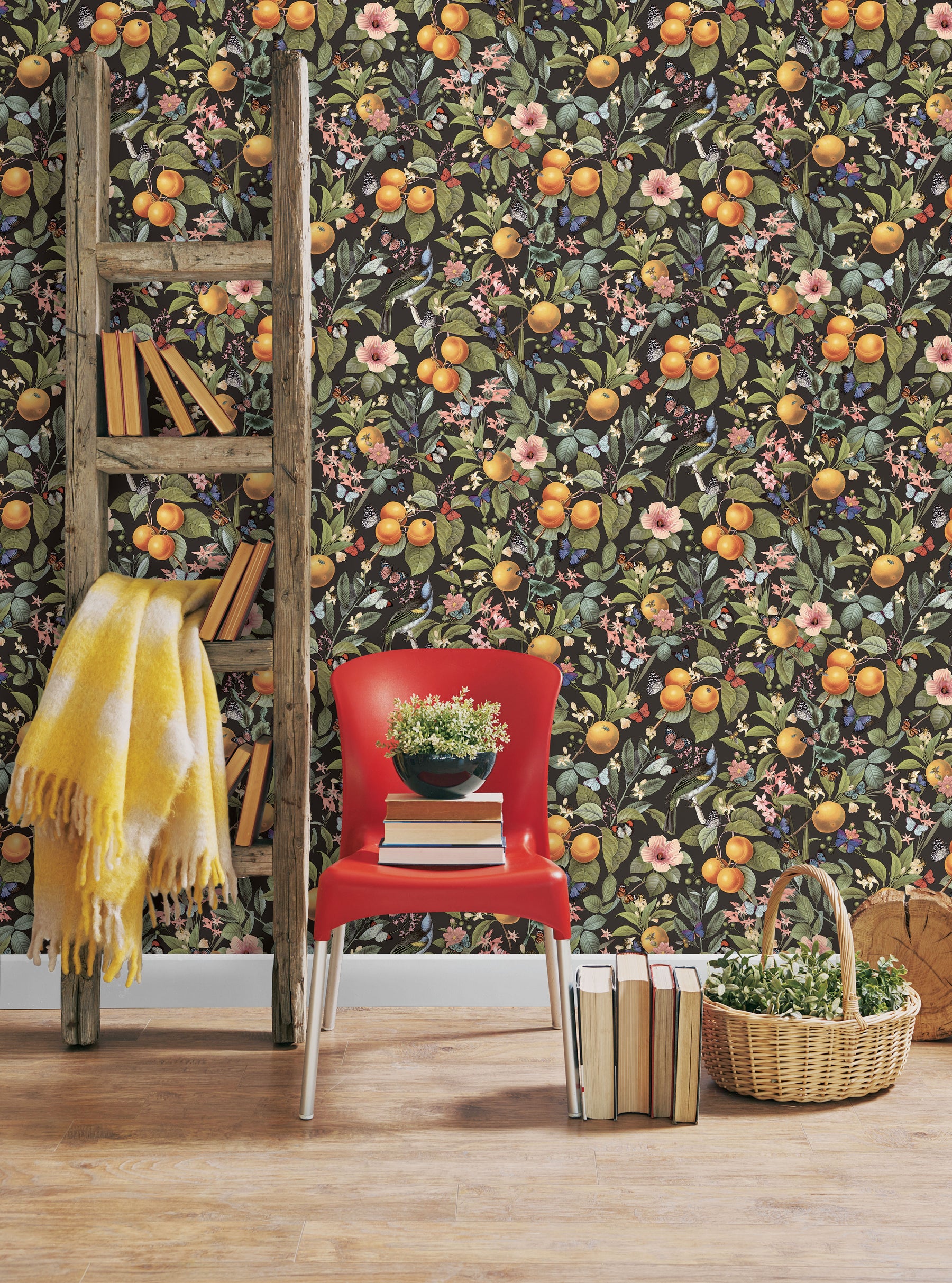 Citrus Peel and Stick Wallpaper in a room setting