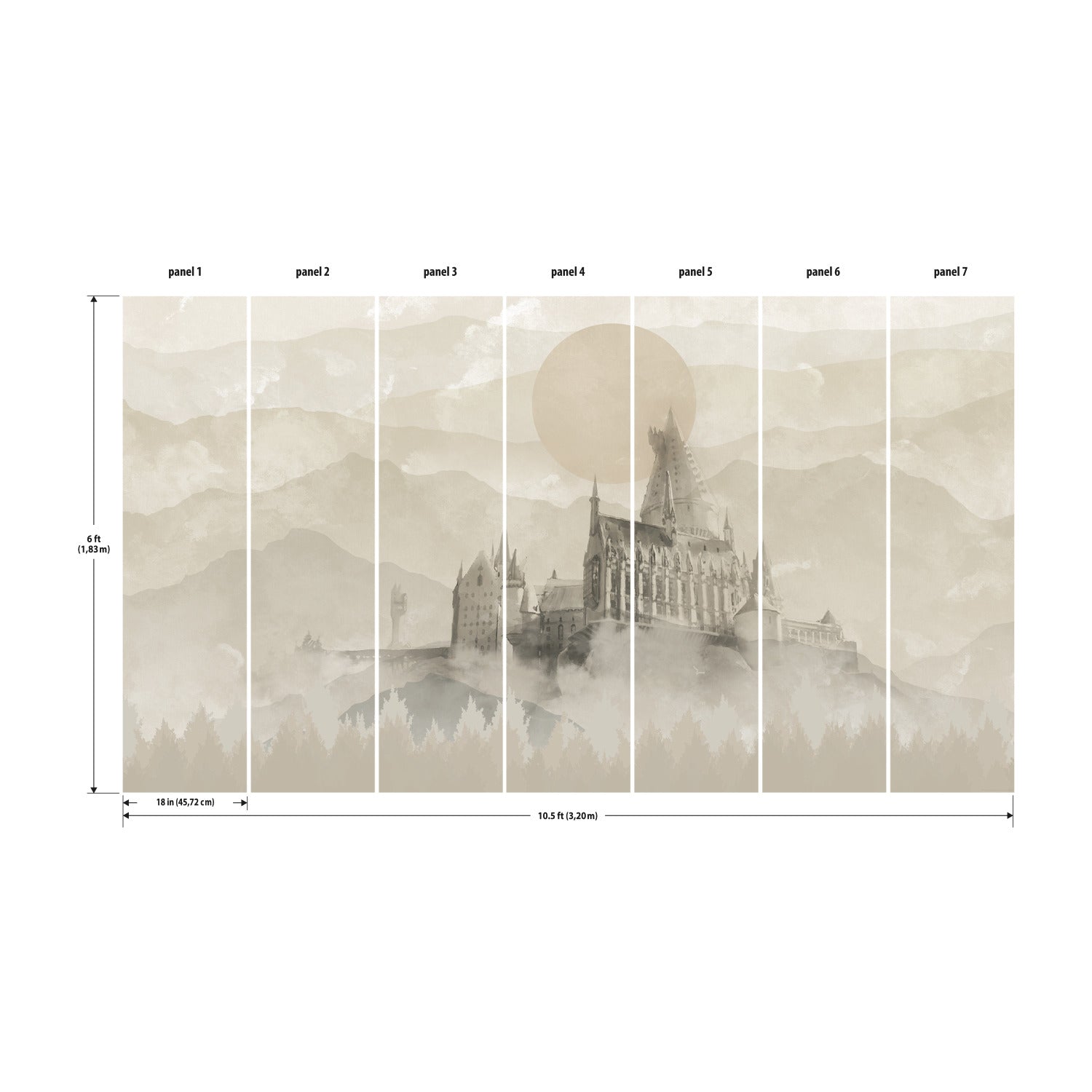 Harry Potter Hogwarts Castle P&S Wall Murals - dimensions
